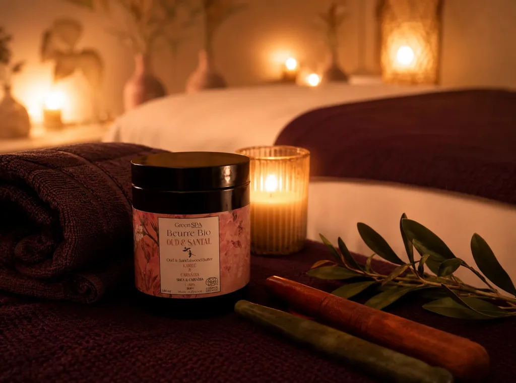 Beurre de massage green spa avec bougie
