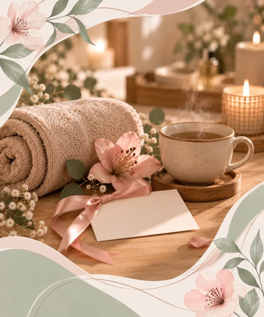 Tasse de thé et carte cadeau avec ruban rose
