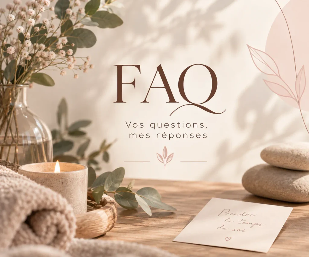 Questions fréquentes sur les massages, ambiance douce avec fleurs et bougie