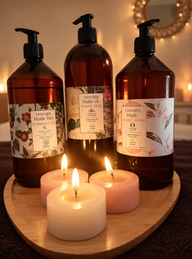 Huiles de massage bio et bougies