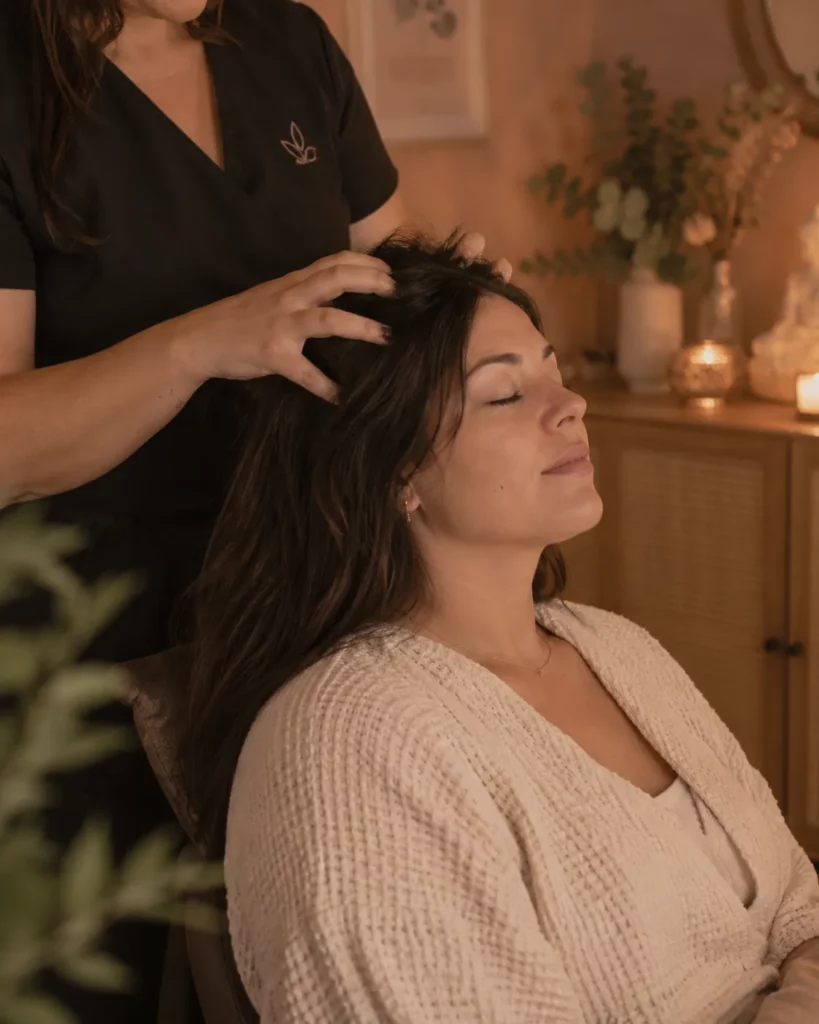 Massage crânien Shirotchampi en position assise